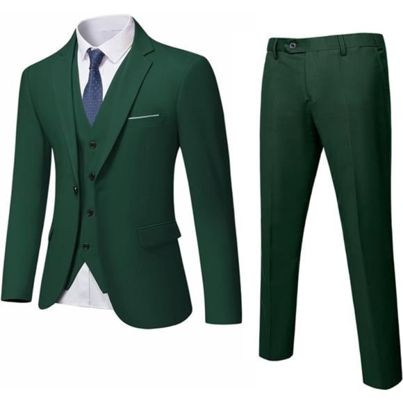 Men’s 3Piece Suit BlazerSlim Fit Tux with One ButtonJacket Vest Pants &Tie Set